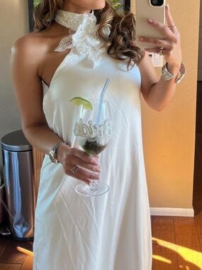 Sisters the Label White Halter Maxi Dress with Neck Bow